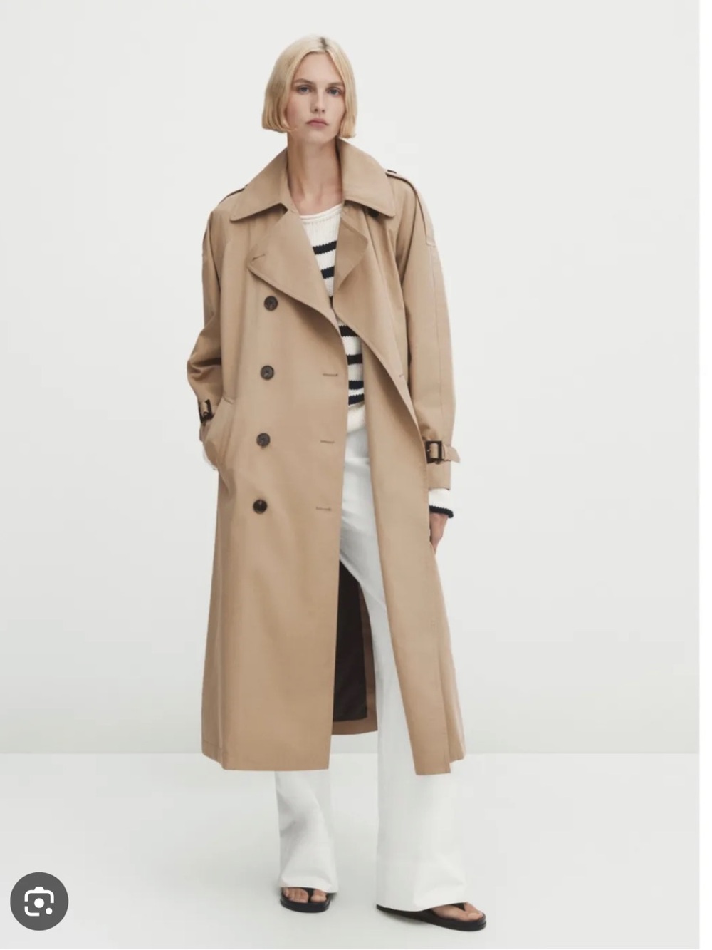 Massimo Dutti Beige Double-Breasted Trench Coat
